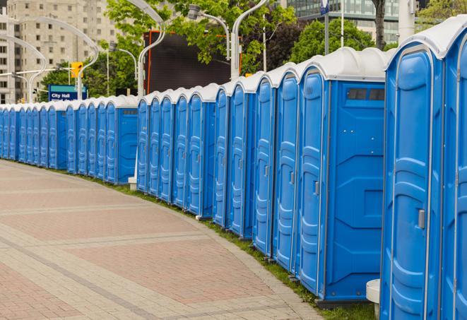 Seasonal porta potty units set up at a Griffin, Georgia venue